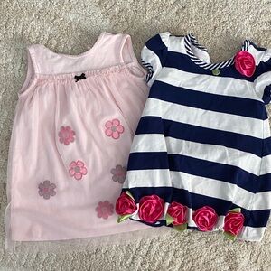 Bonnie Baby Pink Floral and Navy Striped Dress Set